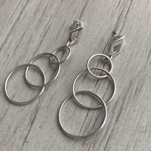Sterling long dangle earrings with posts - Picture 2 of 4